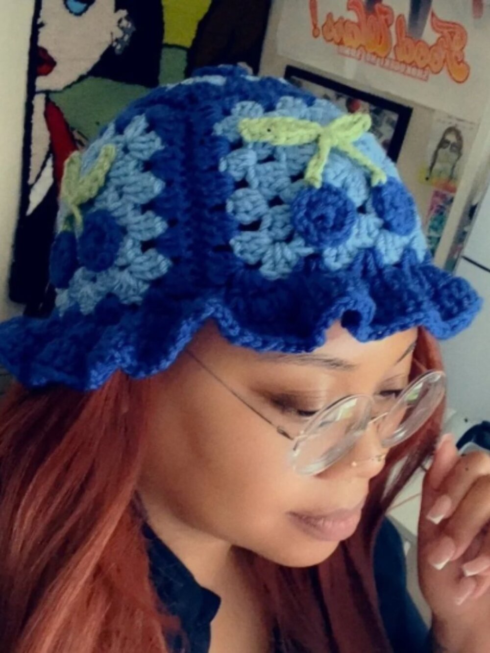Handmade Crochet Blueberry Ruffle Hat
